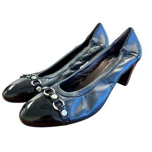 AGL ATTILIO GIUSTI LEOMBRUNI Black Leather Low‎ Heel Pumps Sz 41.5 10.5 Office